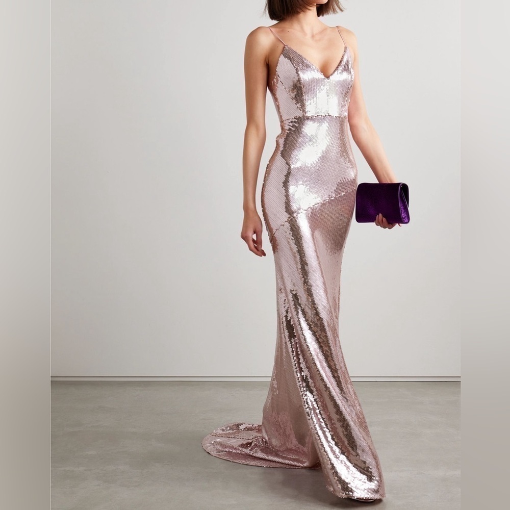 Alex Perry Sequin Stretch Tulle Gown Pink